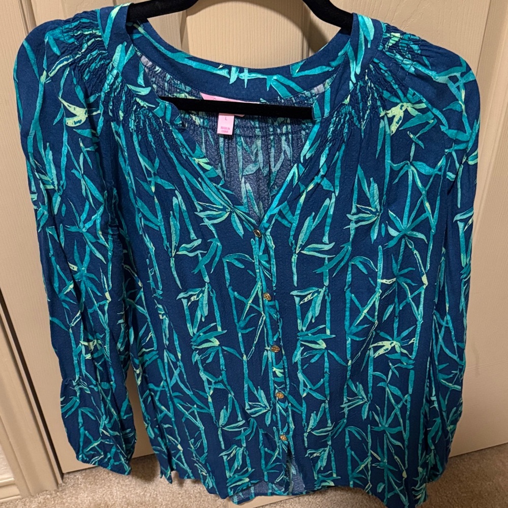 Lilly Pulitzer Button Up Front Elsa Top Bamboo Bash Print Size L